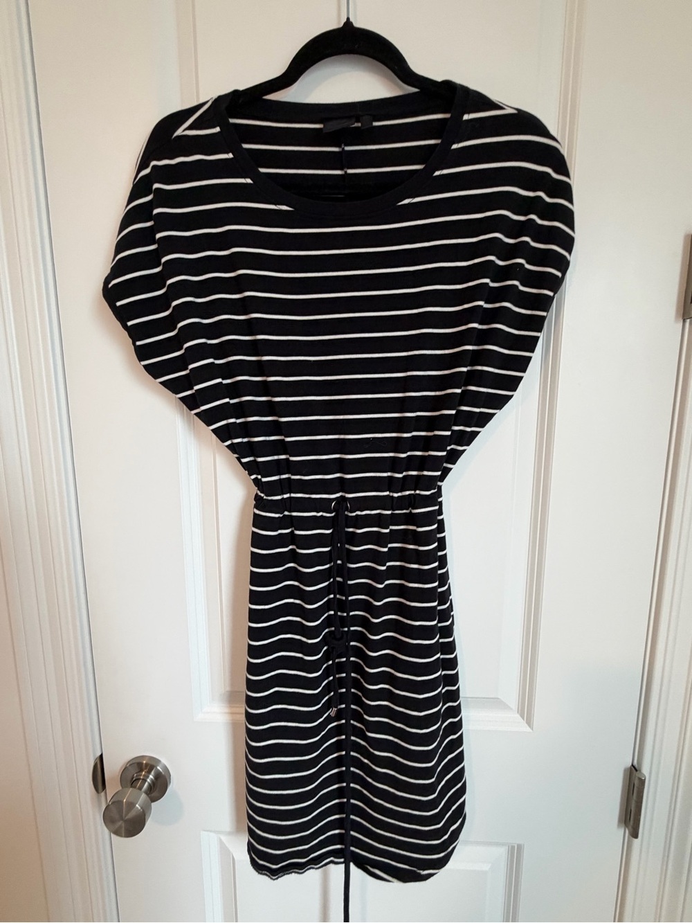 Rafaella Black & White Striped Drawstring Waist Mini Dress